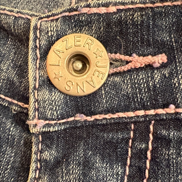 90s Y2K Lazer Embellished Denim Jeans Size 3 Juniors Pink & Silver Bedazzled - Picture 11 of 17